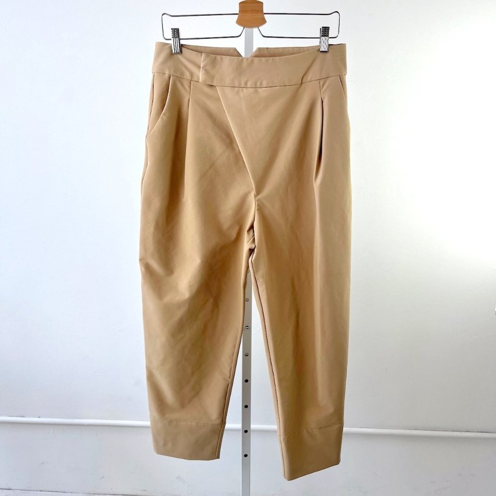 ADAY Portfolio Pants Tapered High Waist Ankle Trousers Camel Tan Size L
